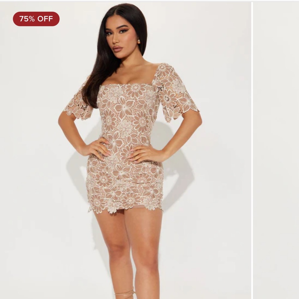 Fashionova- Tan and White Mini Dress